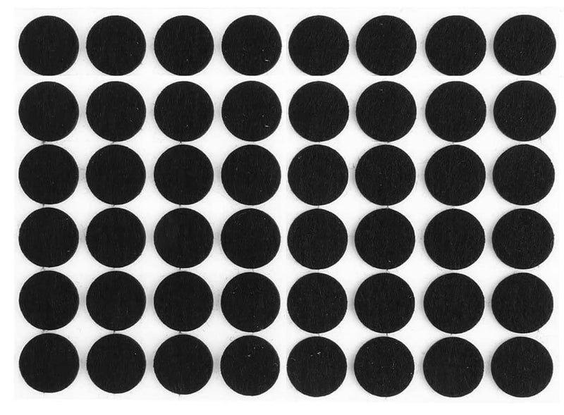 888 Corp Black Self Adhesive Felt Bumpers 1/2" Diameter and 1/8" Thick (48 Pack), Round - Image 1